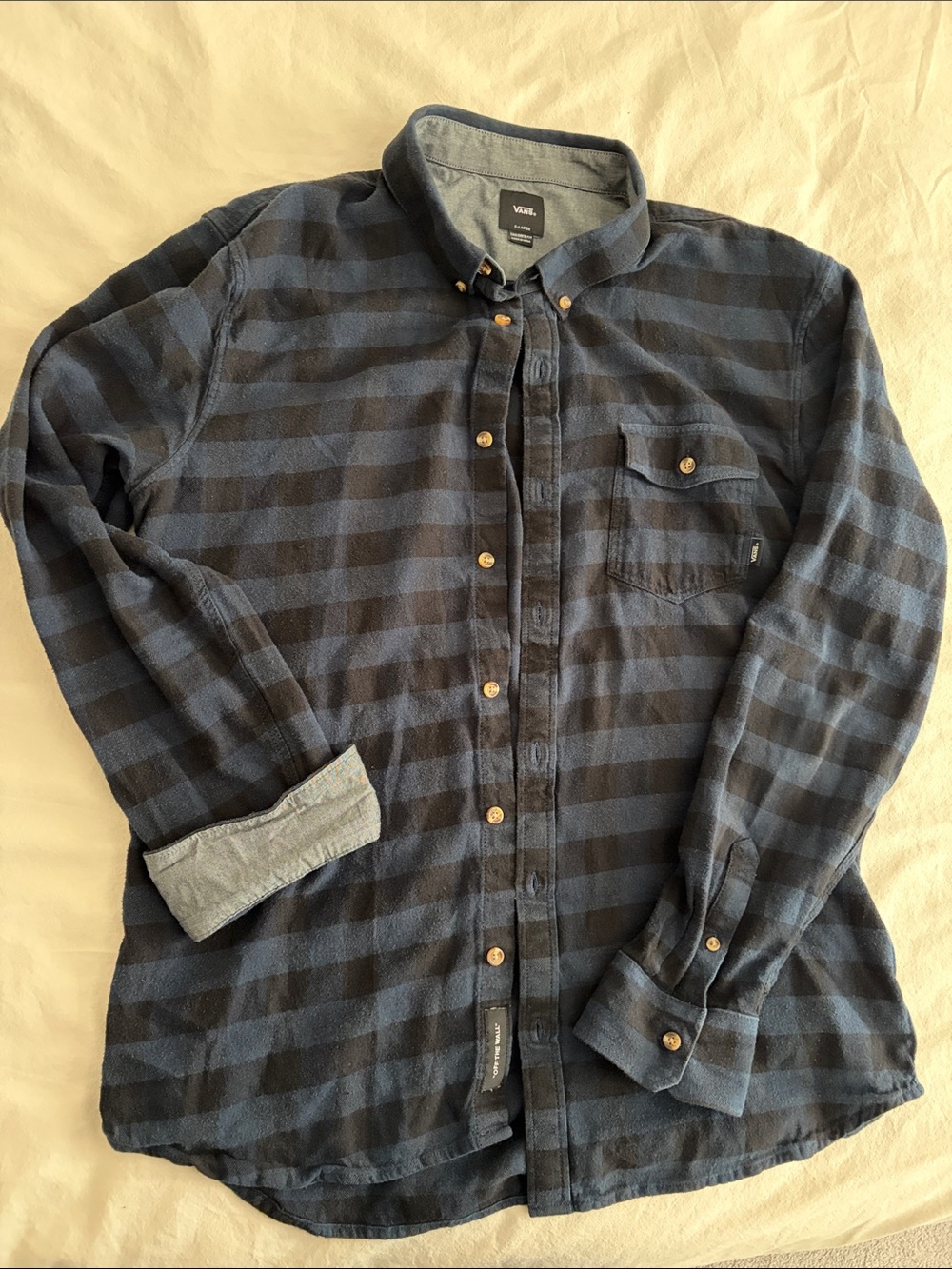 Vans Men's Navy and Black Plaid Button-Up Shirt - sz XL